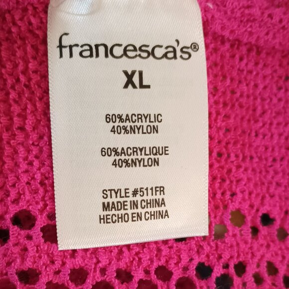 Francesca's Blue Rain Pink Sweater XL Open Knit Pointelle Long Sleeve Silky Soft - Picture 11 of 12